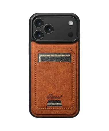 Coque iPhone 17 Pro Max Effet Cuir avec Portefeuille Amovible Marron Clair - photo 22