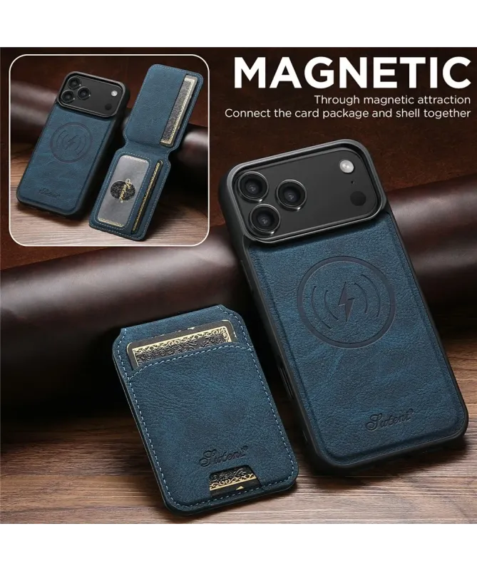 Coque iPhone 17 Pro Max Effet Cuir avec Portefeuille Amovible