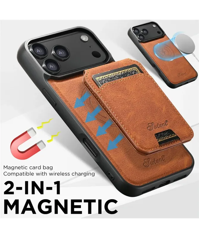 Coque iPhone 17 Pro Max Effet Cuir avec Portefeuille Amovible