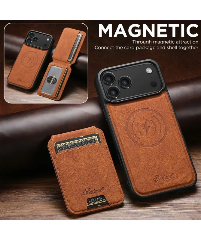 Coque iPhone 17 Pro Max Effet Cuir avec Portefeuille Amovible