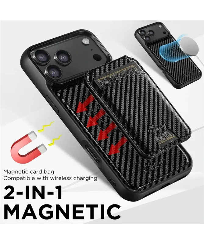 Coque iPhone 17 Pro Max Carbone avec Porte-cartes Magnétique