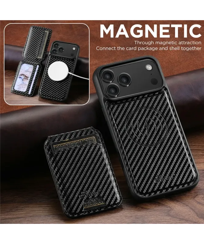 Coque iPhone 17 Pro Max Carbone avec Porte-cartes Magnétique