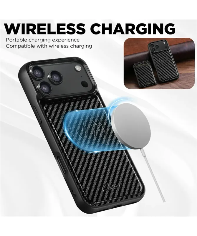 Coque iPhone 17 Pro Max Carbone avec Porte-cartes Magnétique