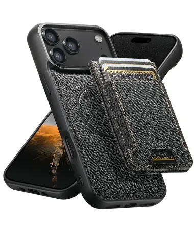 Coque iPhone 17 Pro Max Effet Tissu avec Portefeuille Magnétique