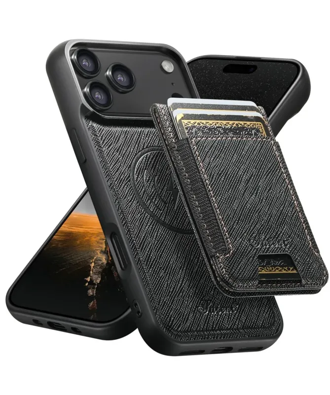 Coque iPhone 17 Pro Max Effet Tissu avec Portefeuille Magnétique