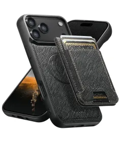 Coque iPhone 17 Pro Max Effet Tissu avec Portefeuille Magnétique