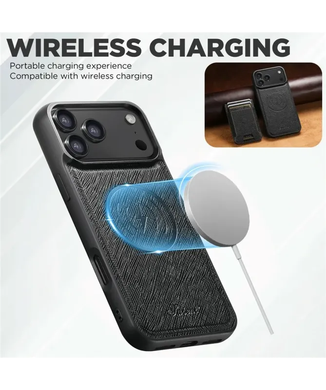 Coque iPhone 17 Pro Max Effet Tissu avec Portefeuille Magnétique