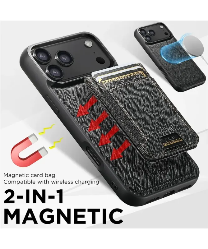 Coque iPhone 17 Pro Max Effet Tissu avec Portefeuille Magnétique