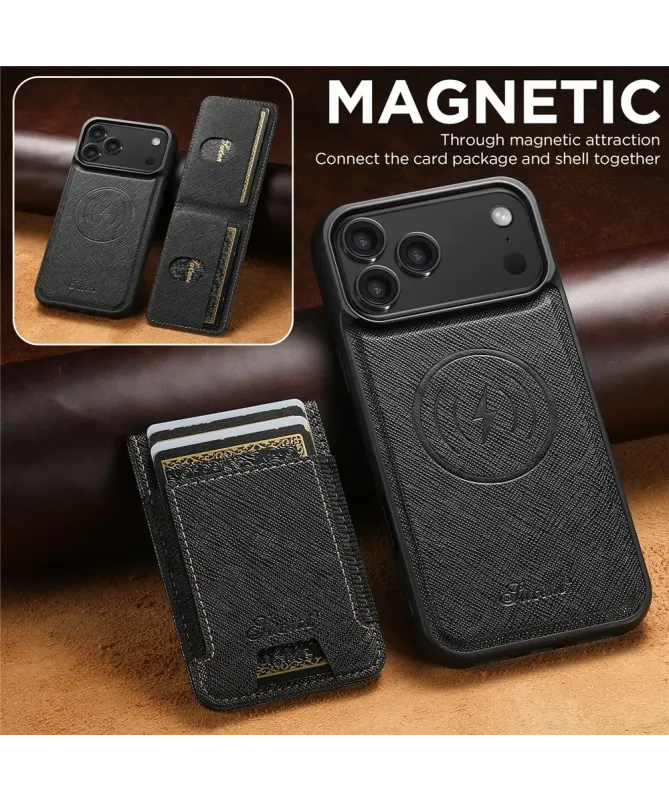 Coque iPhone 17 Pro Max Effet Tissu avec Portefeuille Magnétique