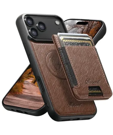 Coque iPhone 17 Pro Max Effet Tissu avec Portefeuille Magnétique Marron - photo 11