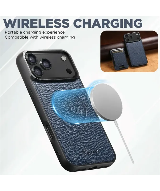 Coque iPhone 17 Pro Max Effet Tissu avec Portefeuille Magnétique