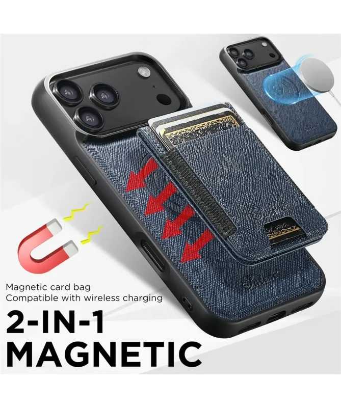 Coque iPhone 17 Pro Max Effet Tissu avec Portefeuille Magnétique