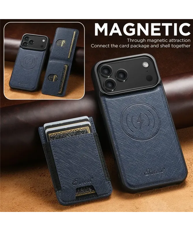 Coque iPhone 17 Pro Max Effet Tissu avec Portefeuille Magnétique