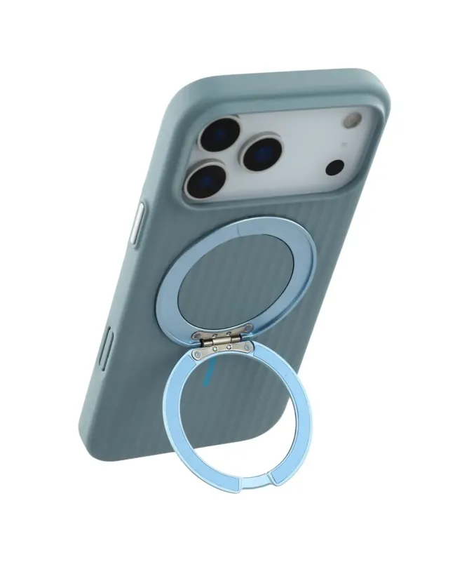 Coque iPhone 17 Pro Max Rigide avec Anneau Rotatif - Bleu clair