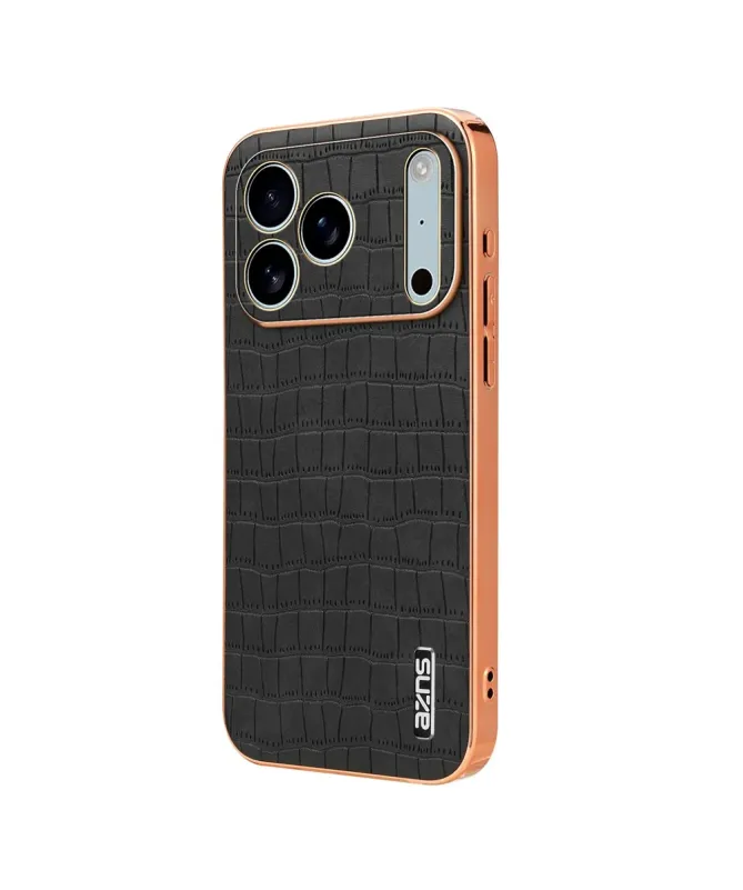 Coque iPhone 17 Pro Max Texture Crocodile et Contour Métallisé