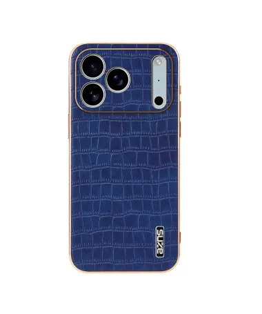 Coque iPhone 17 Pro Max Texture Crocodile et Contour Métallisé Bleu - photo 8