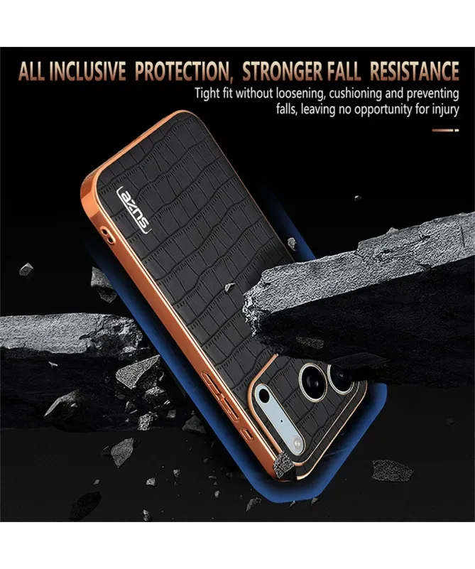 Coque iPhone 17 Pro Max Texture Crocodile et Contour Métallisé
