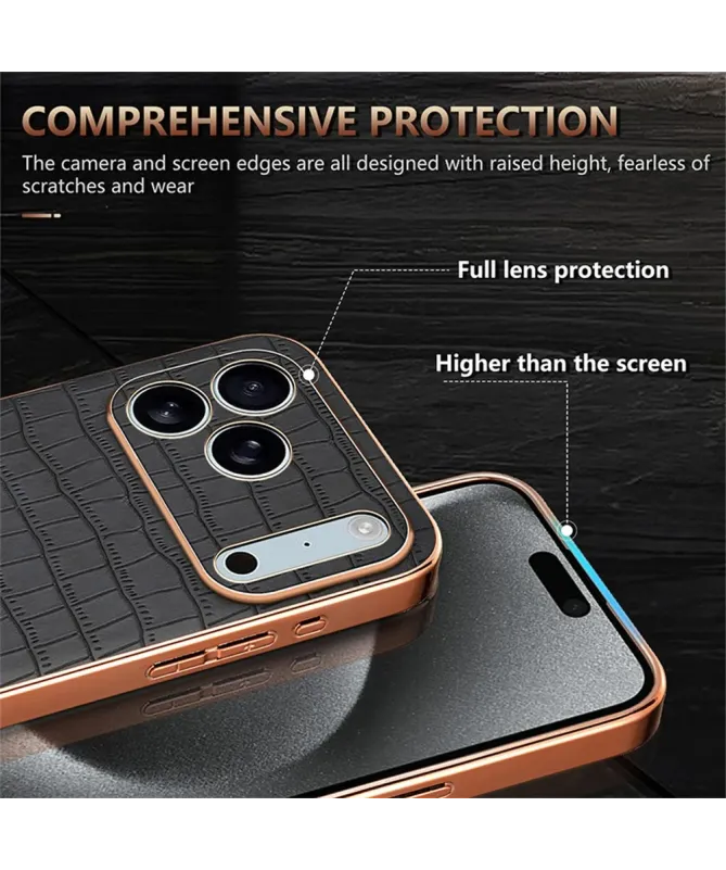 Coque iPhone 17 Pro Max Texture Crocodile et Contour Métallisé