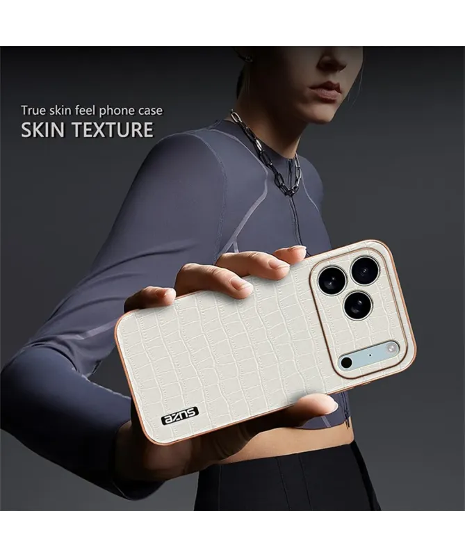 Coque iPhone 17 Pro Max Texture Crocodile et Contour Métallisé