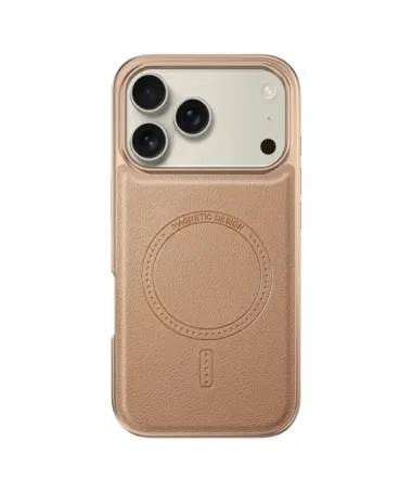 Coque iPhone 17 Pro Max Effet Cuir à Contour Métallique