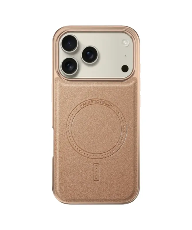 Coque iPhone 17 Pro Max Effet Cuir à Contour Métallique