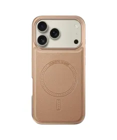 Coque iPhone 17 Pro Max Effet Cuir à Contour Métallique