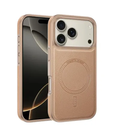 Coque iPhone 17 Pro Max Effet Cuir à Contour Métallique