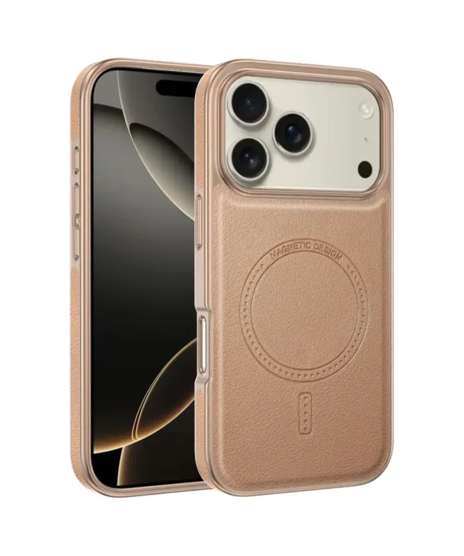 Coque iPhone 17 Pro Max Effet Cuir à Contour Métallique