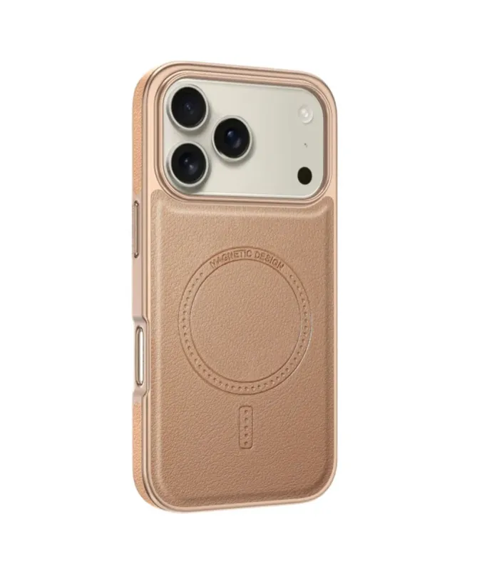 Coque iPhone 17 Pro Max Effet Cuir à Contour Métallique