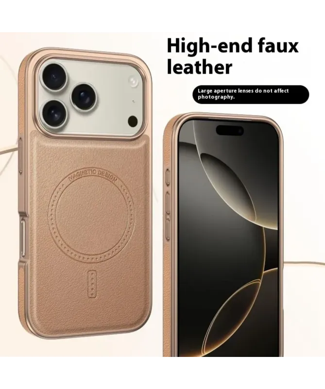 Coque iPhone 17 Pro Max Effet Cuir à Contour Métallique