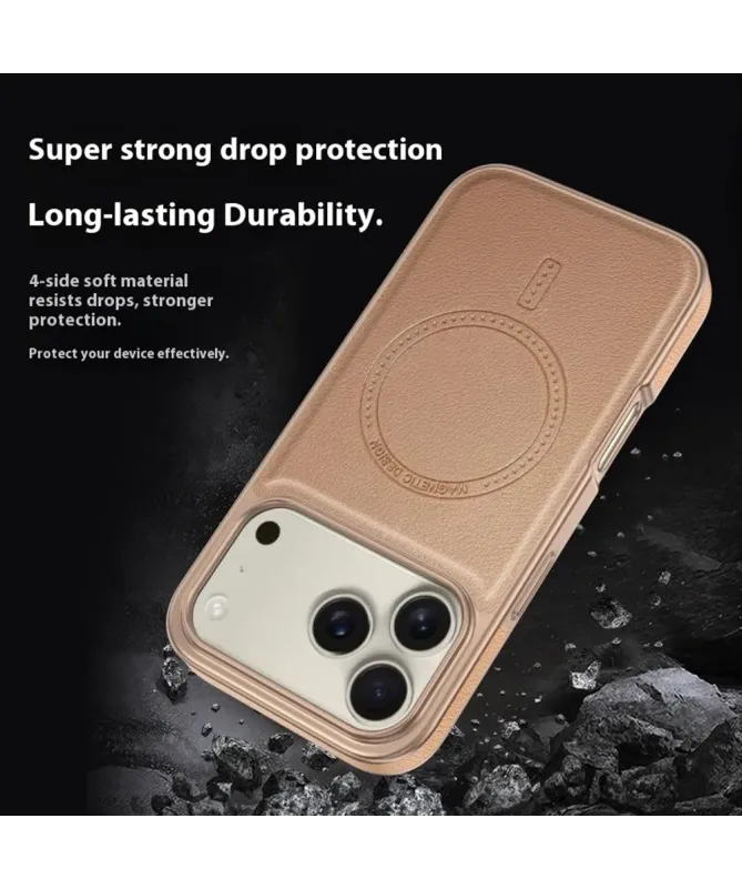 Coque iPhone 17 Pro Max Effet Cuir à Contour Métallique
