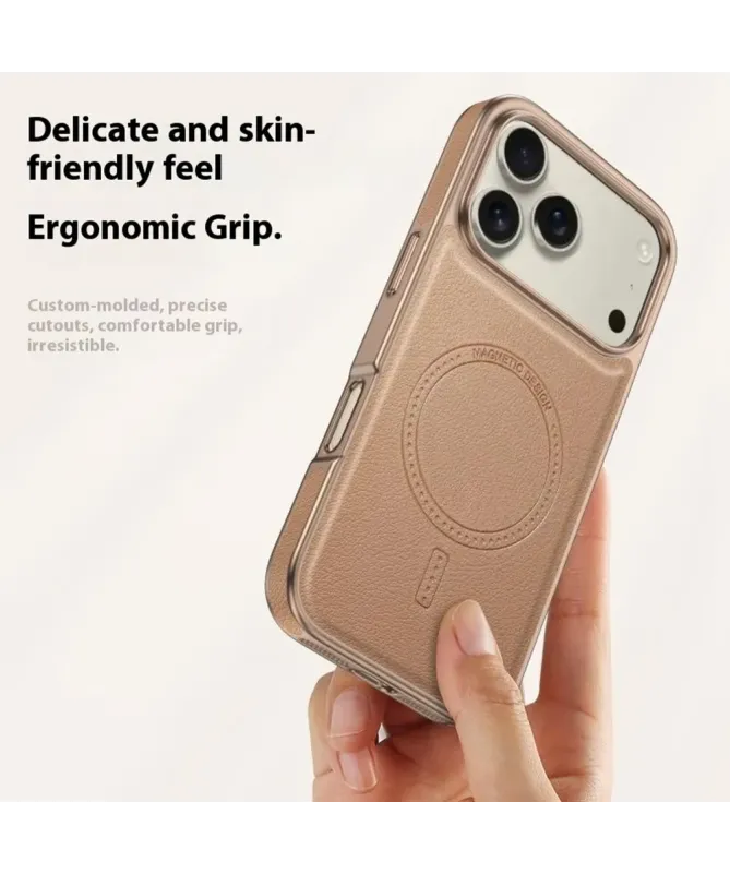 Coque iPhone 17 Pro Max Effet Cuir à Contour Métallique