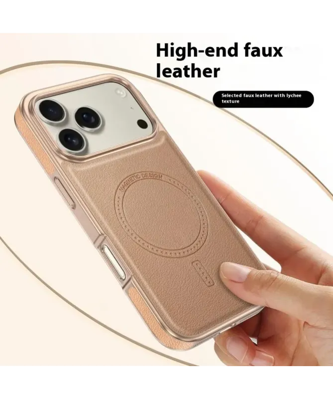 Coque iPhone 17 Pro Max Effet Cuir à Contour Métallique