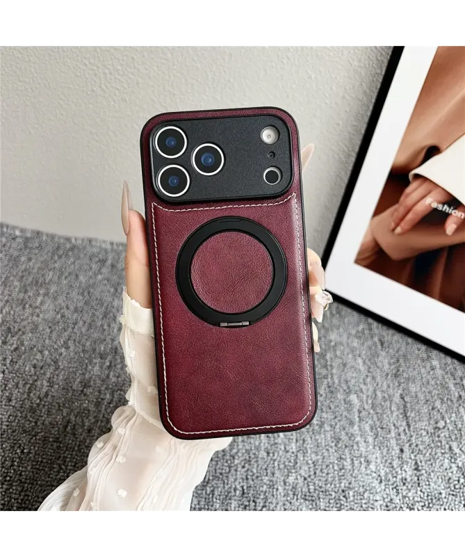 Coque iPhone 17 Pro Max Effet Cuir Surpiqué avec Anneau