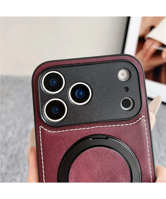 Coque iPhone 17 Pro Max Effet Cuir Surpiqué avec Anneau