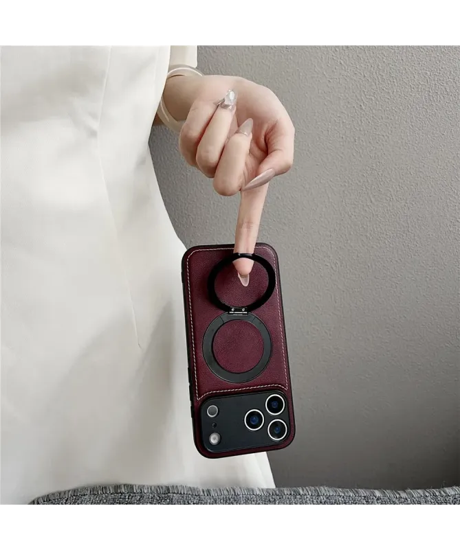 Coque iPhone 17 Pro Max Effet Cuir Surpiqué avec Anneau