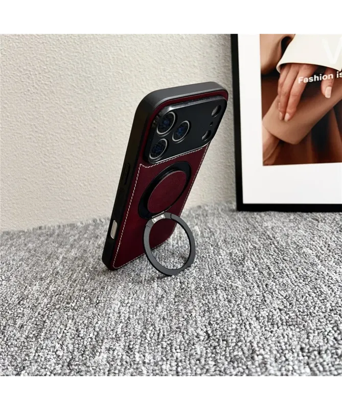 Coque iPhone 17 Pro Max Effet Cuir Surpiqué avec Anneau