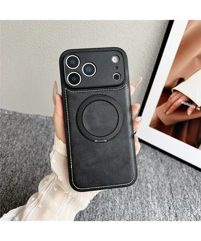 Coque iPhone 17 Pro Max Effet Cuir Surpiqué avec Anneau