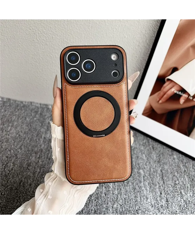 Coque iPhone 17 Pro Max Effet Cuir Surpiqué avec Anneau