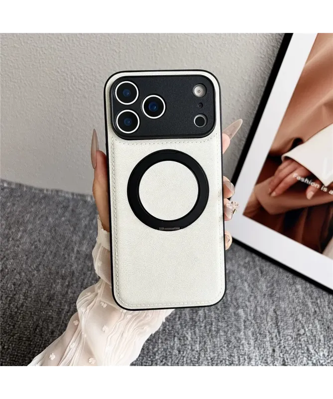 Coque iPhone 17 Pro Max Effet Cuir Surpiqué avec Anneau