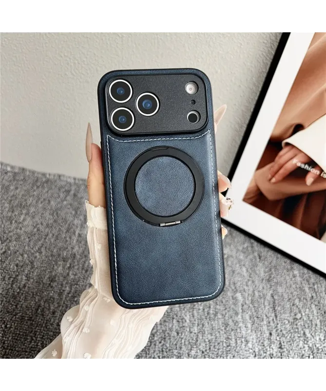 Coque iPhone 17 Pro Max Effet Cuir Surpiqué avec Anneau