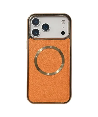 Coque iPhone 17 Pro Max Effet Cuir Grainé et Contour Métal