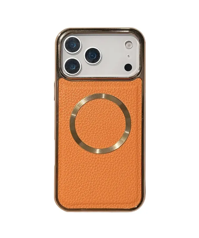 Coque iPhone 17 Pro Max Effet Cuir Grainé et Contour Métal