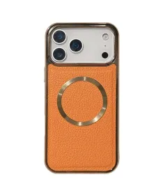 Coque iPhone 17 Pro Max Effet Cuir Grainé et Contour Métal