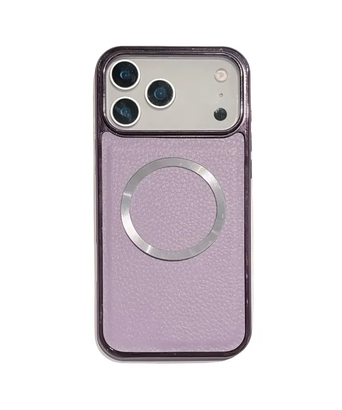 Coque iPhone 17 Pro Max Effet Cuir Grainé et Contour Métal