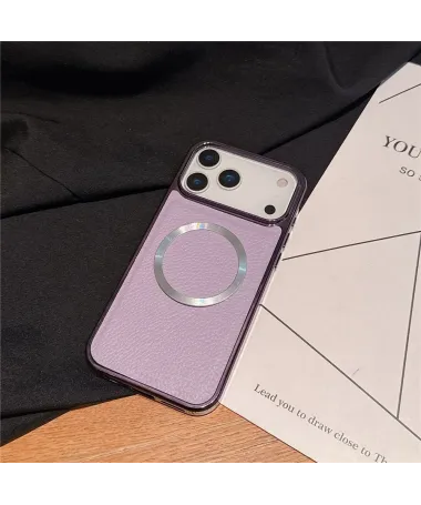 Coque iPhone 17 Pro Max Effet Cuir Grainé et Contour Métal Violet clair - photo 7