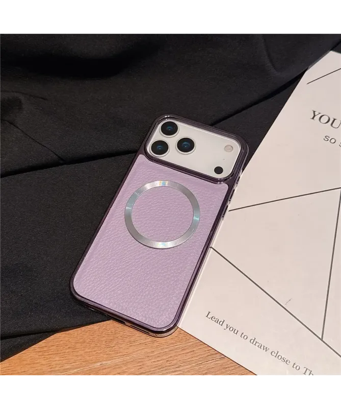 Coque iPhone 17 Pro Max Effet Cuir Grainé et Contour Métal