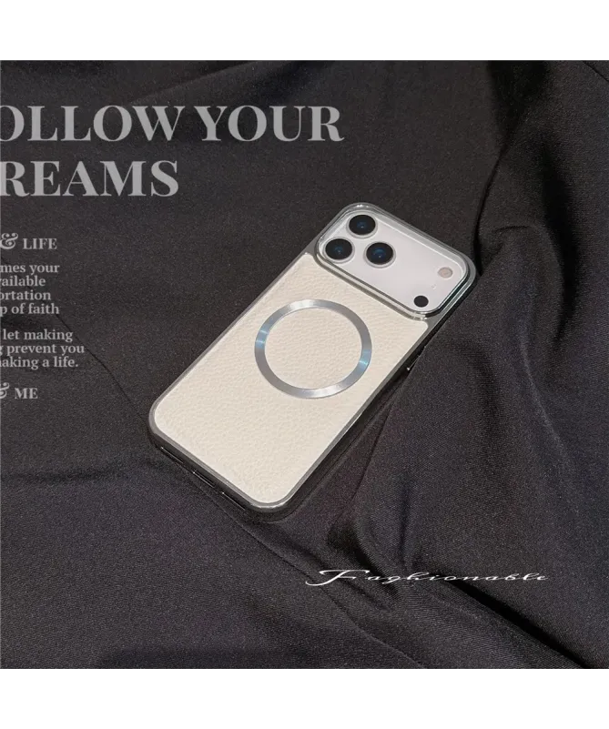 Coque iPhone 17 Pro Max Effet Cuir Grainé et Contour Métal