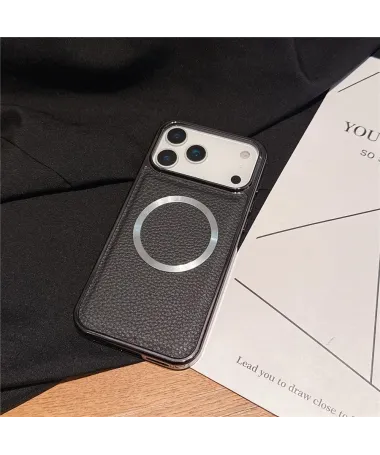 Coque iPhone 17 Pro Max Effet Cuir Grainé et Contour Métal Noir - photo 18