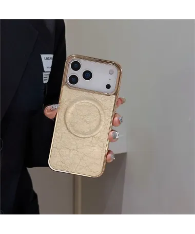 Coque iPhone 17 Pro Max à Texture Litchi Craquelée Or - photo 8